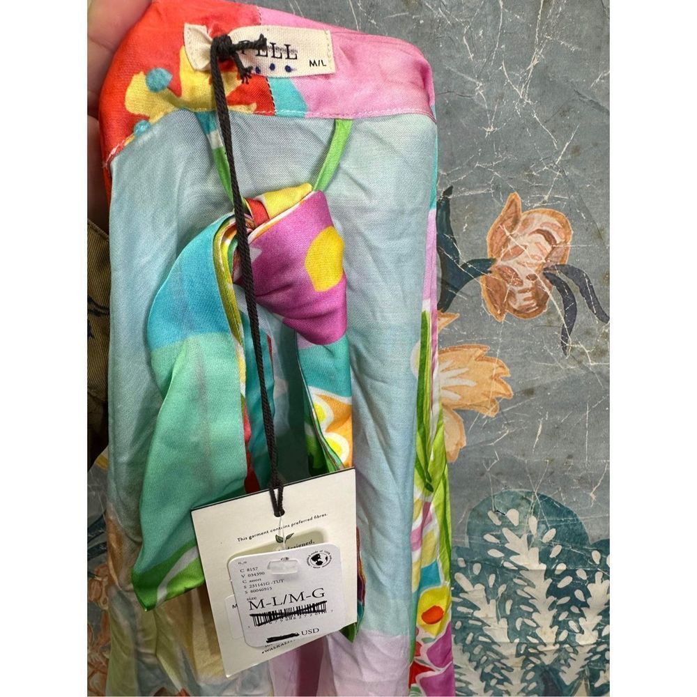 Spell Floral Pastel Silk Kimono Robe in Aqua, Pink & Yellow - Picture 10 of 10